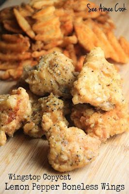 Wingstop Copycat Lemon Pepper Boneless Wings Wingstop Boneless Wings Recipe, Lemon Pepper Boneless Wings, Boneless Chicken Wings Recipe, Boneless Wing Recipes, Lemon Pepper Chicken Wings Recipe, Boneless Chicken Wings, Cooking Chicken Wings, Lemon Pepper Chicken Wings, Lemon Pepper Wings