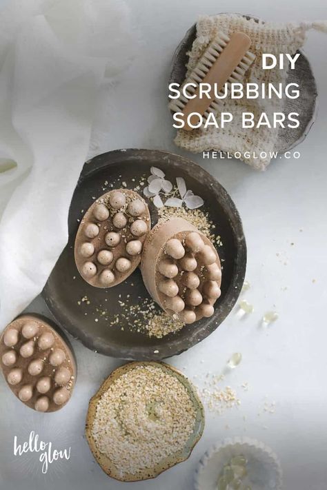 DIY Scrubbing Soap Bars - HelloGlow.co Diy Scrub Bars, Diy Sugar Scrub Bars, Diy Bar Soap, Exfoliating Soap Bar, Scrub Bars, Diy Massage, Diy Soap Recipe, Săpunuri Handmade, Hello Glow