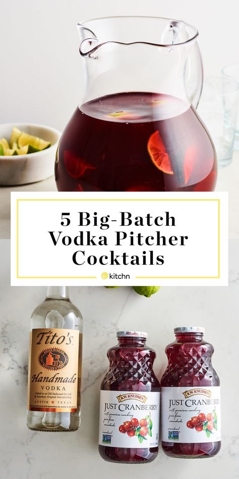 Big-batch cocktails area always the way to go for big events like holiday parties, the Super Bowl, birthdays, and more. These vodka pitcher cocktail recipes only need 3 ingredients. They're super easy to make and festive for any occasion. Vodka Pitcher Cocktails, Batch Cocktail Recipe, Pitcher Drinks, Pitcher Cocktails, Happy Juice, Cranberry Vodka, Batch Cocktails, Cocktail Pitcher, Vodka Cocktails Recipes