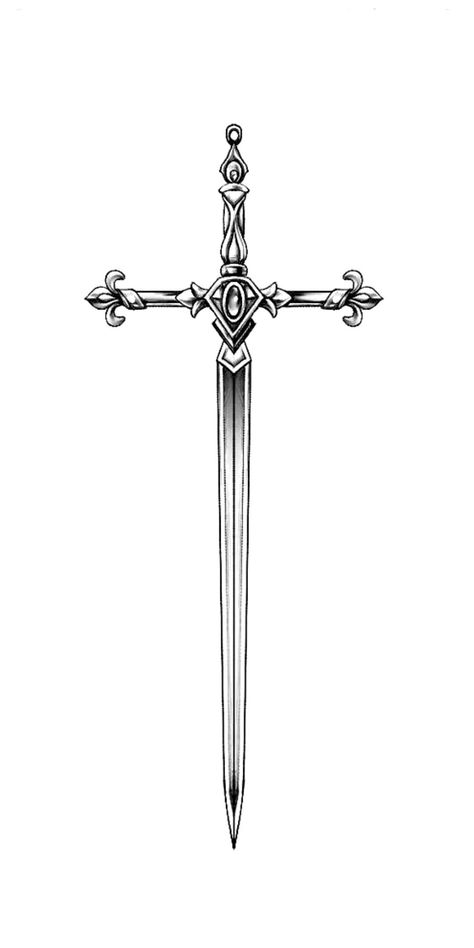 Cross Swords Tattoo Design, Medieval Swords Illustration, Dagger Back Tattoo, Ataraxia Tattoo, Heart And Dagger Tattoo, Feminine Dagger Tattoo, Dagger Tattoo Design, Pretty Cross Tattoo, Tattoos On Side Ribs