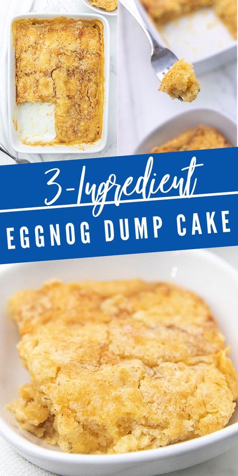 3-Ingredient Eggnog Dump Cake | Perfect Holiday Dessert! Quick Holiday Desserts, Christmas Dump, Easy Dessert Idea, Easy Holiday Dessert, Eggnog Cheesecake, Dessert To Make, Easy Holiday Desserts, Cake Mix Cookie Recipes, Desserts For A Crowd