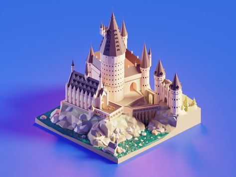 Hogwarts Castle Daylight by Roman Klčo on Dribbble Harry Potter 3d, Madara Susanoo, Harry Potter Illustration, Hogwarts Castle, Isometric Art, Isometric Illustration, Low Poly Art, Castle Designs, Low Poly 3d