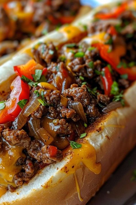 These Philly Cheese Steak Sloppy Joes combine the hearty, saucy goodness of a sloppy joe with the rich, cheesy flavors of a Philly cheese steak, that results in a dish that's nothing short of a culinary masterpiece. Cheese Steak Sloppy Joes Recipe, Light Suppers, Philly Cheese Steak Sandwich Recipe, Philly Cheese Steak Sloppy Joes, Cheese Steak Sloppy Joes, Philly Cheese Steak Sandwich, Steak Sandwich Recipes, Easy Baked Ziti, Philly Steak