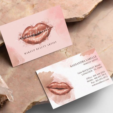 Glitter Glam Beauty Makeup Artist Rose Gold Lips Business Card - business card Rose Gold Lips, Media Business Card, Nail Salon Furniture, Holographic Design, Social Media Business Cards, Beauty Business Cards, Makeup Artist Business Cards, Premium Business Cards, Makeup Powder