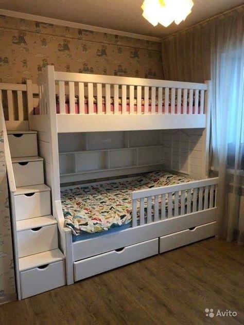 Bunker Bed, Bunk Bed Ideas, Bed For Girls Room, Girls Bunk Beds, Bunk Bed Rooms, Kids Bed Design, Kids Room Bed, Diy Bunk Bed, Bunk Bed With Slide