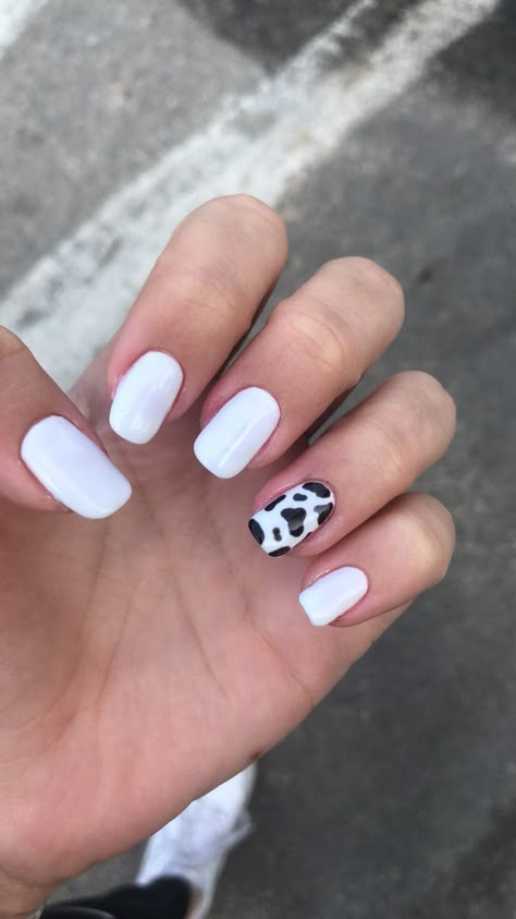 White Nails With Cow Print, Cow Print Nails Square, White Cow Print Nails, Florida Nail Ideas, Cow Print Nail Ideas, Cow Print Nail Art, Summer Nails Diy, White Tip Nails, Western Nails