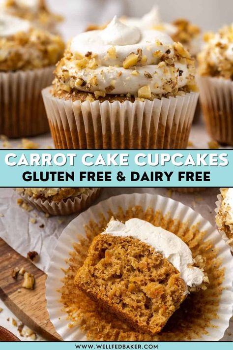 Gluten Free Carrot Cake Cupcakes Gf Carrot Cake Cupcakes, Pumpkin Carrot Cake Recipe, Gluten Free Carrot Muffins, Gluten Free Carrot Cake Muffins, Gluten Free Carrot Cake Cupcakes, Dairy Free Carrot Cake, Carrot Cupcake Recipe, Dairy Free Cream Cheese Frosting, Gf Cooking