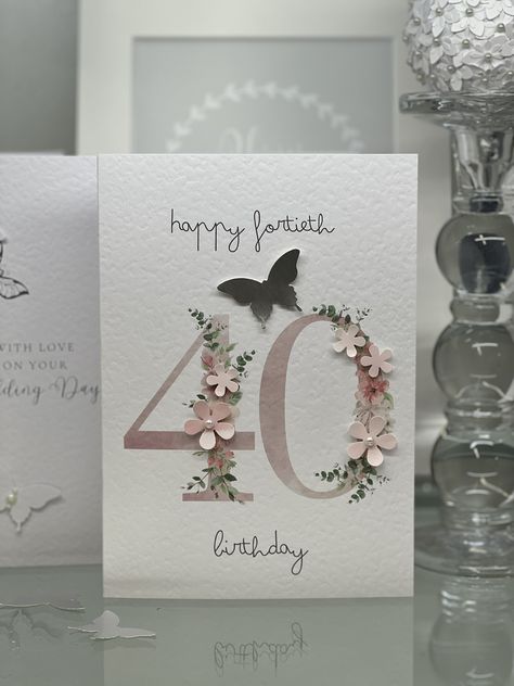 This beautiful handmade card is A5 and printed on 300gsm hammered card. It is designed and decorated by myself or one of a small team of helpers, in a little workshop, in the busy market town of Hessle, located in the East Riding of Yorkshire. Thank you for taking the time to look  Bev Busy Market, Bee Birthday Cards, 90th Birthday Cards, Anniversaire Diy, 70th Birthday Card, Flowers 3d, 30th Birthday Cards, Forty Birthday, Thirty Birthday