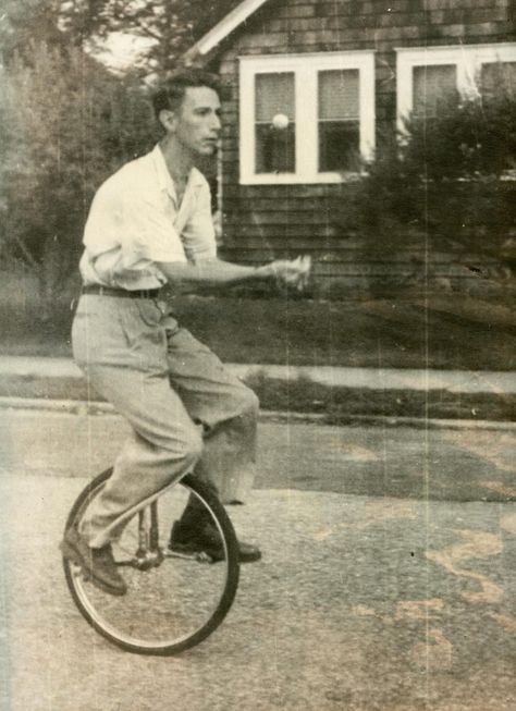 Claude Shannon was famous for riding the unicycle around the halls of Bell labs at night, juggling. (Video Link, for GEEKS only) Claude Shannon, Bell Labs, Information Theory, Information Age, Unicycle, 50's Style, Flow Arts, Audience Engagement, Fire Art