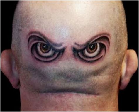 A Plethora Of Funny Tattoos - Neatorama Bald Head Tattoo, Amazing 3d Tattoos, Eyeball Tattoo, Tattoo Wedding Rings, Clever Tattoos, Weird Tattoos, Bad Tattoos, 3d Tattoos, 3d Tattoo