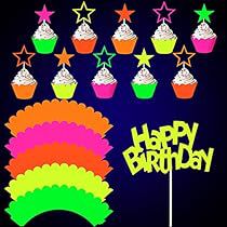 Neon Birthday Party Decorations, Neon Cupcakes, Neon Party Supplies, Balloon Glow, Neon Birthday Party, Glow Party Supplies, Star Cupcakes, Neon Birthday, Happy Birthday Cake