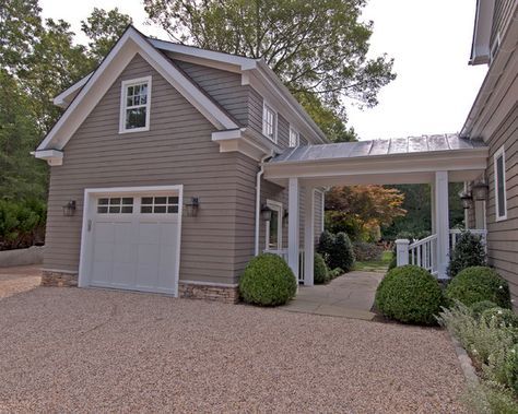 Houses With Breezeway To Garage, Detached Garage Designs, Cottage House Exterior, Garage Floor Paint, Loft Plan, Garage Addition, Building A Garage, Rustic Backyard, Small Cottage Homes