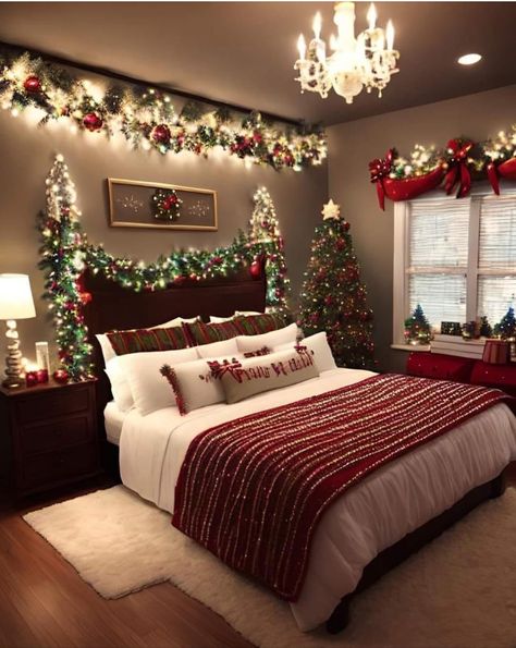 Christmas Room Inspiration, Holiday Bedroom Decor, Holiday Room Decor, Holiday Bedroom, Holiday Room, Cozy Christmas Decor, Christmas Decorations Living Room, Christmas Decorations Bedroom, Christmas Room Decor