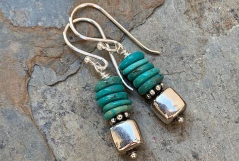 Diy Jewelry Earrings, Jewelry Making Earrings, Handmade Wire Jewelry, Homemade Jewelry, Diy Schmuck, Bead Jewellery, Hand Made Jewelry, Natural Turquoise, Jewelry Patterns