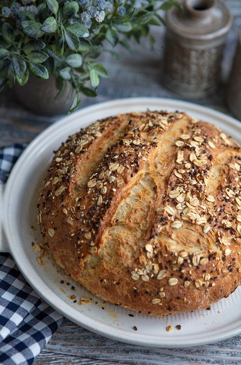 No Knead Seed & Oat Bread | Italian Food Forever Bread Italian, Oat Bread, Dutch Oven Bread, Bread Maker Recipes, Oatmeal Bread, Artisan Bread Recipes, Dutch Oven Recipes, Best Wallpapers, Vegan Bread