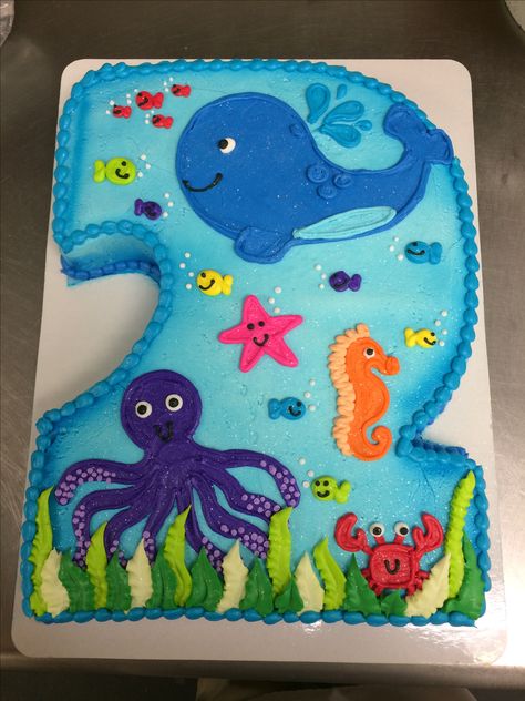 Ocean Birthday Party Cake, Water Themed Birthday Party Cake, Under The Sea Birthday Cake Ideas, Ocean Cakes For Kids, Underwater Themed Cake, Sea Animal Birthday Cake, Underwater Cake Ideas, Fish Themed Cake, Under The Sea Number Cake