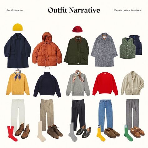 Men Essentials Wardrobe, Outfit Narrative, Scandinavian Fashion Aesthetic, Mens Hiking Fashion, Mantel Outfit, Basic Colours, Mens Fashion Essentials, Winter Coat Outfits, Minimalist Fashion Men