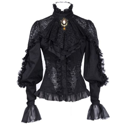 Black Cotton Neck Ruffle Shirt ❤ liked on Polyvore featuring tops, blouses, shirts, victorian, victorian ruffle blouse, gothic shirts, long-sleeve shirt, cotton shirts and victorian blouse Steampunk Blouse, Gothic Blouse, Slim Blouse, Victorian Blouse, Victorian Goth, Goth Women, Victorian Lace, فستان سهرة, Red Queen