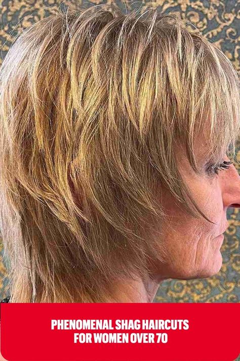 Straight Mullet Shag with Golden Blonde Color for a Woman Over 70 Short Layered Shag Hairstyles, Shag Haircuts For Women, Haircuts For Women Over 70, Shag Layered Hairstyles, Medium Shag Hairstyles, Modern Shag Haircut, Short Shaggy Haircuts, Medium Shag Haircuts, Flattering Hairstyles