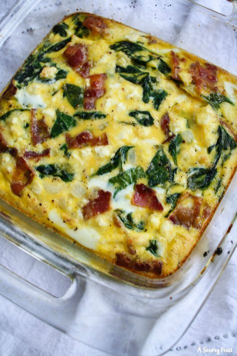 Spinach Feta Breakfast, Feta Egg Bake, Feta Breakfast, Brunch Parties, Egg Spinach, Bake Breakfast, Egg Bake, Spinach Feta, Breakfast Idea