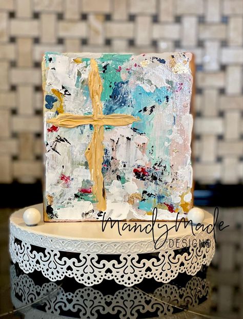 Textured Cross Painting, Cross Art Painting, Museum Bees, Cross Artwork, Cross Painting, Cross Ideas, Cross Decor, Textured Paint, Auction Projects