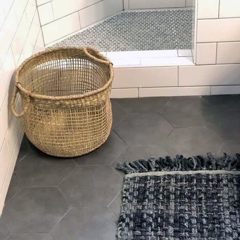 Grey Bathroom Floor Tile Ideas, Grey Bathroom Tile Ideas, Grey Bathroom Tile, Neutral Bathroom Tile, Bathroom Floor Tile Ideas, Grey Bathroom Floor, Hexagon Tile Bathroom, Floor Tile Ideas, Restroom Remodel