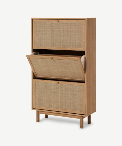 Shoe Cabinet Ideas, Ottawa Apartment, Rattan Shoe Cabinet, Cabinet Shoes, Shoe Cabinet Design, Wardrobe Aesthetic, Muji Style, Shoe Cabinets, Shoes Storage