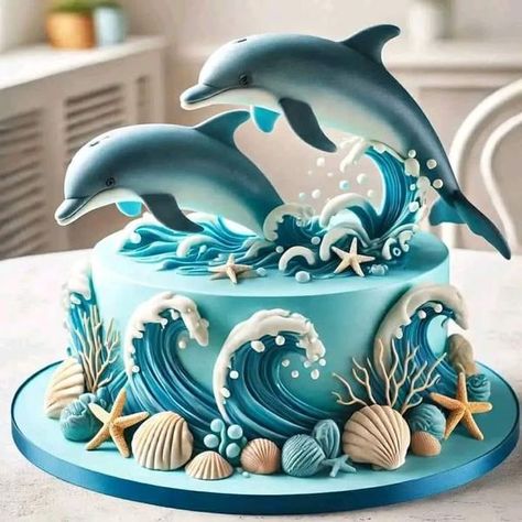 Dolphin Cake, Dolphin Cakes, Dolphin Lover, Decorated Cakes, Themed Cakes, Cake Ideas, Dolphins, Crab, Fondant