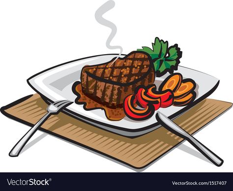 Hot Beef, Sweet Teriyaki Sauce, Plate Drawing, Fire Food, Food Illustration Art, Steak Salad, Grilled Beef, Cute Food Drawings, Grilled Steak