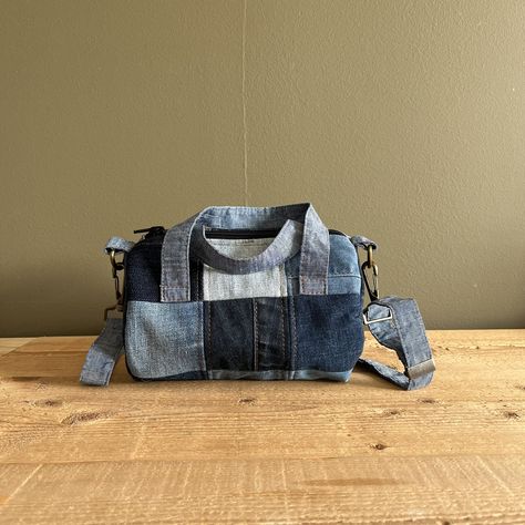 Repurposed Denim, Opening An Etsy Shop, Barrel Bag, Eco Friendly Bags, Denim Diy, Upcycled Denim, Denim Bag, Small Shoulder Bag, Perfect Bag