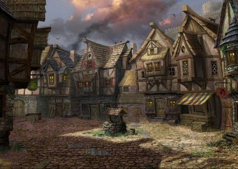 Village Rpg, Vila Medieval, Fantasy Village, Well Pictures, Fantasy Town, Rpg Map, Digital Art Gallery, Art Sites, Fantasy City