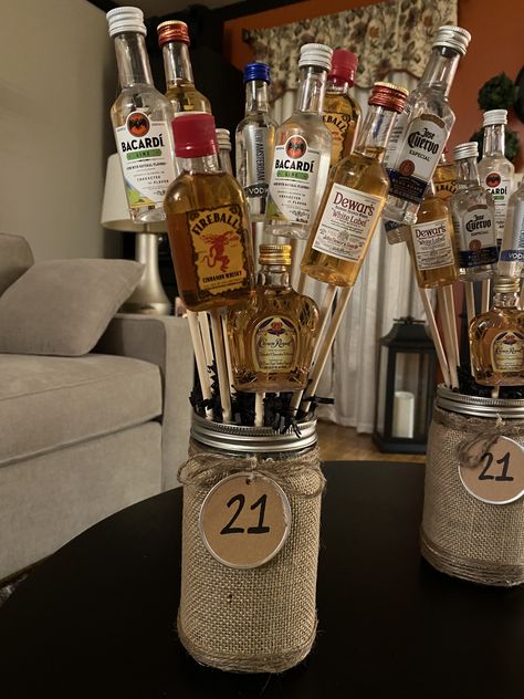 21st Birthday Ideas For Guys Decorations For Men, 21st Birthday Centerpieces For Guys, 21st Birthday Brunch, Beer Bottle Centerpieces, Mason Jar Burlap, Outdoor Table Centerpieces, Guys 21st Birthday, 21st Ideas, Dads Birthday