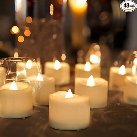 Amazon.com: Homemory 48-Pack Battery Tea Lights Bulk, Long-Lasting Tea Lights Battery Operated, Flameless Flickering Romantic Wedding Candles for Wedding Proposal Anniversary Holiday Decor, Dia 1-2/5'', H 1-1/4'' : Tools & Home Improvement Flameless Candles With Timer, Battery Tea Lights, Led Tea Light Candles, Fake Candles, Flameless Tea Lights, Novelty Candles, Bulk Candles, Led Tea Lights, Flameless Led Candles