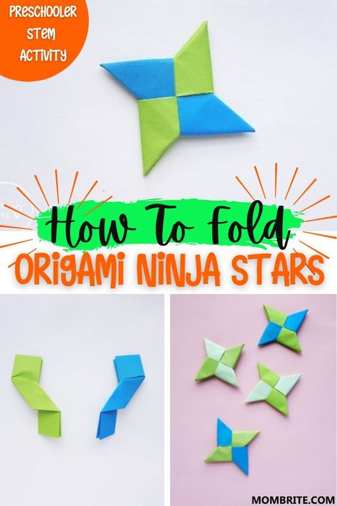 Have a young Ninjago or Naruto fan at home who would love to make his own origami ninja stars? Learn how to fold these origami ninja stars with your preschooler at home with the step-by-step instructions with pictures here for hours of fun! #indoorboredombusteres #howtomakeorigamininjastars Diy Ninja Party, Diy Ninja Stars How To Make, Ninja Birthday Party Games, Ninja Printables Free, Diy Ninja Stars, Ninja Origami Stars, Oragami Ninja Star Easy, Ninja Training For Kids, Origami Birthday Party