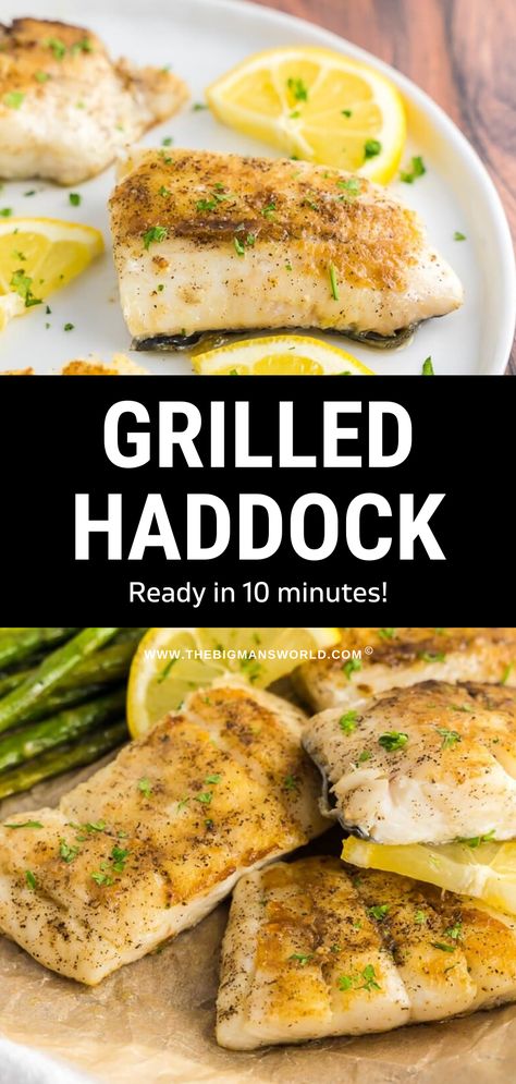 Need a healthy dinner in a flash? This 4-ingredient grilled haddock recipe is lightly seasoned, naturally buttery and flavorful, and ready in 10 minutes or less! Grilled Haddock Recipes Foil Packets, Haddock On Blackstone Griddle, How To Cook Haddock Fillets, Haddock Recipes Grilled, Haddock On The Grill, Grilled Haddock Recipes, Cooking Haddock, Haddock Fish Recipes, Haddock Fillet Recipe