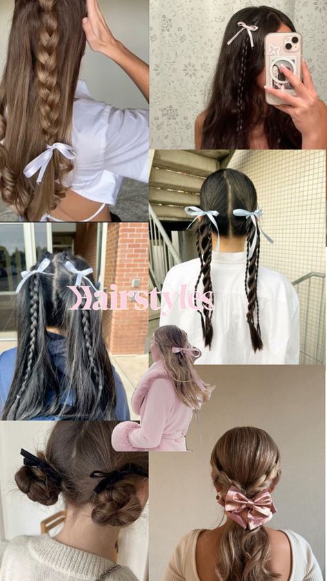 𝐇𝐚𝐢𝐫𝐬𝐭𝐲𝐥𝐞𝐬 𝐰/ 𝐫𝐢𝐛𝐛𝐨𝐧𝐬 🎀 Ribbon Hairstyle, Hairstyles For School, Cute Hairstyles, Ribbon, Hairstyles, Hair Styles, Hair