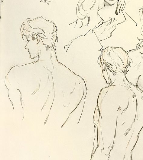 Sweat Art Reference, Two Value Drawing, Figure Sketching Male, Cool Pose Reference Male Drawing, Back Head Reference Drawing, Arms Crossed Over Chest Reference, Running Back View Drawing, Guy From Behind Drawing, Comforting Poses Drawing Reference