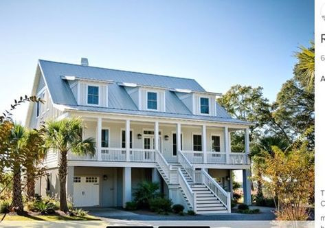 House with Second Floor Main Entrance Low Country Cottage, Beach Style House, Traditional Exterior Homes, Carriage Doors, Beach House Exterior, Exterior Stairs, Home Stairs Design, Traditional Exterior, Beach House Interior