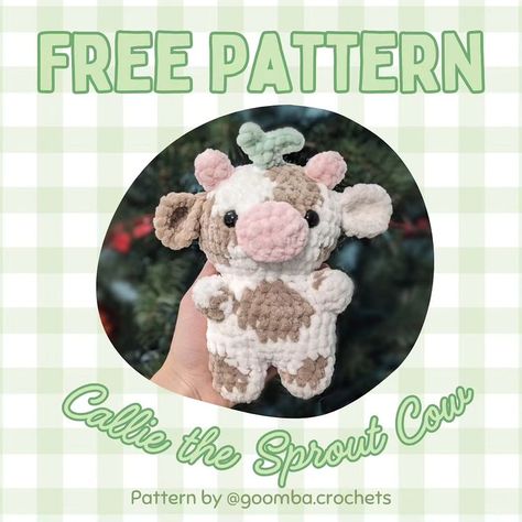 🌱 FREE Callie the Sprout Cow Pattern 🌱 Meet Callie the Sprout Cow 🐮 She is the first of many patterns that will use the same base shape, a… | Instagram Cute Crochet Plushies Free Pattern Cow, Crochet Halloween Cow Pattern Free, Beginner Crochet Cow Pattern Free, Jumbo Yarn Crochet Ideas, Cute Cow Plush, Fuzzy Yarn Crochet Projects Free, Easy Crochet Cow Pattern Free, Fun Amigurumi Patterns, Crochet Cow Free Pattern Amigurumi