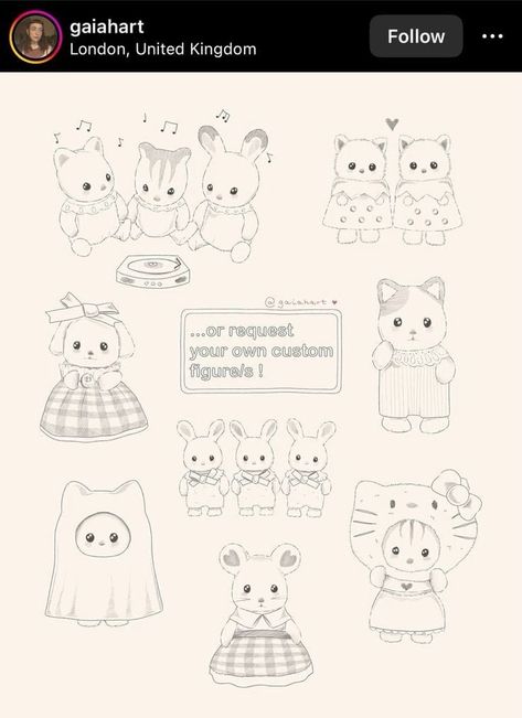 Calico Critter Drawing, Sylvanian Families Tattoo, Calico Critters Drawing, Sylvanian Families Drawing, Calico Critters Tattoo, Calico Critter Tattoo, Cherub Tattoos, Soft Tattoo, Minimal Tattoo Ideas