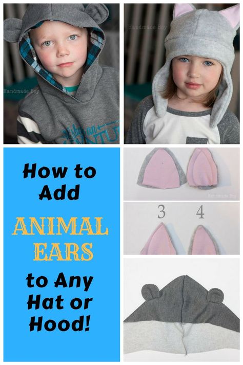 How to Add Animal Ears to Any Hat or Hood. Find this and hundreds of other FREE sewing Tips and Tutorials at www.peekaboopages.com. Animal Ear Hoodie, Diy Cat Ears, Hoodie Ears, Hoodie Sewing, Hoodie Sewing Pattern, Stitch Ears, Sewing Hats, Hood Pattern, Hoodie Diy