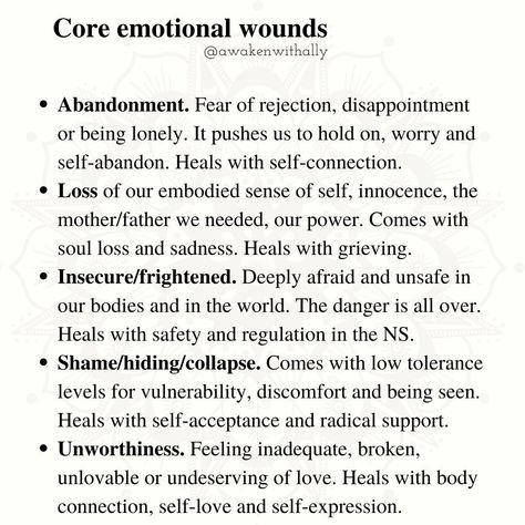 Core Childhood Wounds, Emotional Wound Healing, Core Wound Healing, Healing Emotional Unavailability, Healing Attachment Wounds, Core Wounds List, Mother Wound Healing, Primary Emotions, Attachment Wounds