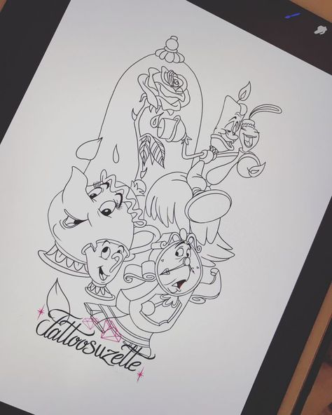 Tattoos Beauty And The Beast, Beast Tattoo Design, The Beast Tattoo, Beauty And The Beast Silhouette, Beauty And The Beast Drawing, Tattoos Disney, Disney Inspired Tattoos, Beast Tattoo, Disney Sleeve Tattoos