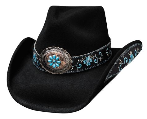 PRICES MAY VARY. 100% Cotton SASSY COWGIRL COLLECTION Item Number: 0476BL Style ALL FOR GOOD Material: PREMIUM WOOL Brim: 3 3/4" Features:  - SASSY COWGIRL COLLECTION - Item Number: 0476BL - Style ALL FOR GOOD - Material: PREMIUM WOOL - Brim: 3 3/4" - Color: BLACK/BLUE - Size: S - Code: BL0476W3150AFG Western Hats For Women, Cowgirl Princess, Classic Cowgirl, Country Clothes, Black Cowboy Hat, Western Turquoise, Felt Cowboy Hats, Chapeau Cowboy, Black Cowboy