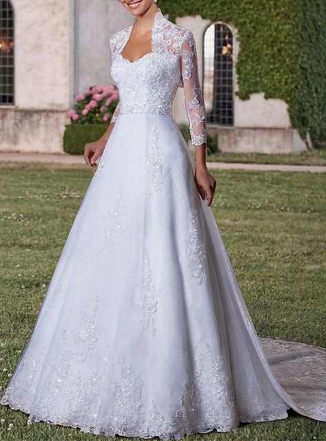 Wedding Dresses Two Piece, Formal Wedding Dresses, Queen Anne Neckline, Long Sleeve Wedding Dress, Cheap Wedding Dresses Online, Aline Wedding Dress, Lace Bridal Gown, Bridal Party Dresses, Sleeve Wedding Dress