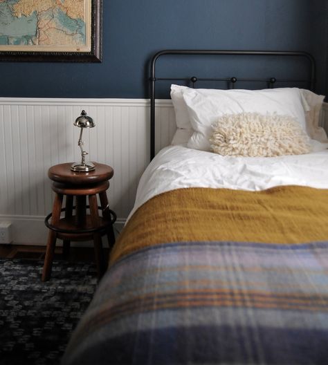 INTERIORS BY LISA GUEST Blue And Mustard Bedroom, Scottish Bedroom, Dark Academia Bedroom Ideas, Mustard Bedroom, Scottish Interiors, Denmark House, Academia Bedroom, Country Living Decor, Interior Wall Colors