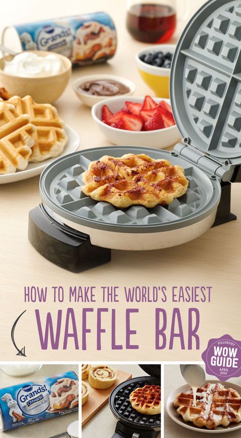 Learn how to make the world's easiest waffle bar! Great for special occasions like birthdays, graduations, and weddings. Graduation Brunch, Waffle Iron Recipes, Waffles Easy, Waffle Bar, Breakfast Party, Brunch Buffet, Birthday Brunch, Christmas Brunch, Christmas Breakfast