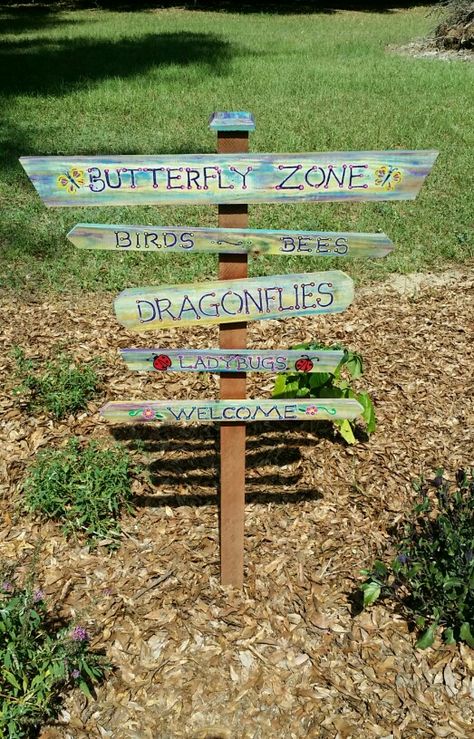 Garden Sign  for Butterflies Butterfly Garden Signs Diy, Garden Signs Diy, Environment Projects, Crossing Sign, Wood Yard Art, Prairie Garden, Diy Butterfly, School Garden, Garden Signs