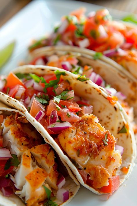 Explore the perfect balance of flavors with this easy and healthy fish taco recipe. These delicious fish tacos are not only simple to make but also a crowd-pleaser at any gathering. Elevate your taco night with crispy fish, fresh veggies, and a zesty sauce all wrapped in warm tortillas. Whether you're a seafood lover or simply looking for a new favorite recipe, these fish tacos are sure to impress! Try this flavorful dish today and transform your dinner game with these unforgettable flavors. Fish Tacos With Corn Tortillas, Deconstructed Fish Tacos, Fish Taco Ideas, Mahi Fish Tacos Easy, Ww Fish Tacos Weight Watcher Recipes, Best Fish For Fish Tacos, Mini Fish Tacos, Flounder Fish Tacos, Fish Street Tacos