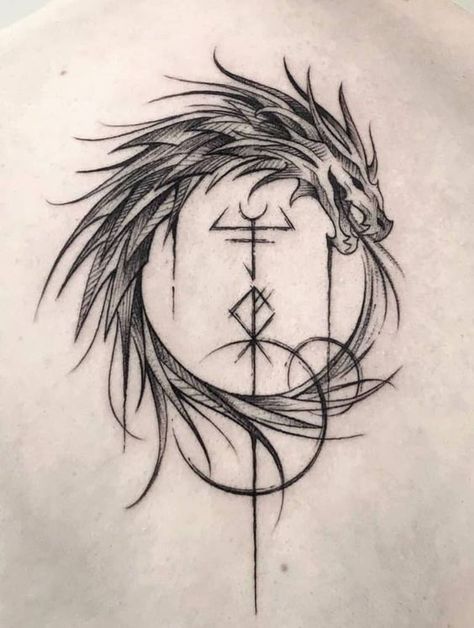 39 Viking Symbol Tattoo Designs and Their Powerful Meanings - On Your Journey Jormungandr Tattoo, Viking Tattoo Symbol, Viking Tattoo Sleeve, Ouroboros Tattoo, Rune Tattoo, Circle Tattoo, Norse Tattoo, Nordic Tattoo, Tattoos Geometric